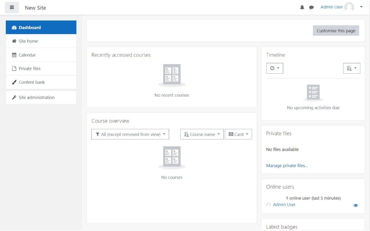 Moodle software screenshot