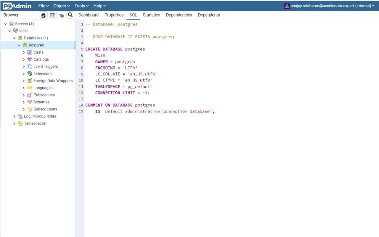 PostgreSQL dashboard