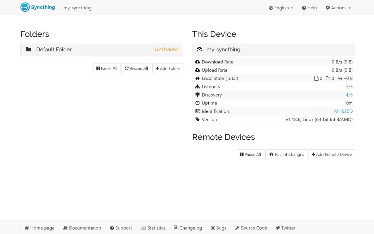 Syncthing dashboard