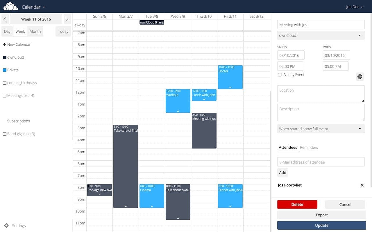 ownCloud dashboard