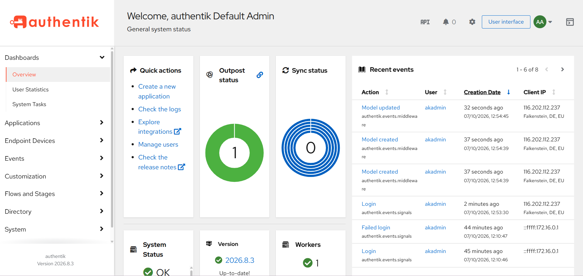 Authentik dashboard screenshot