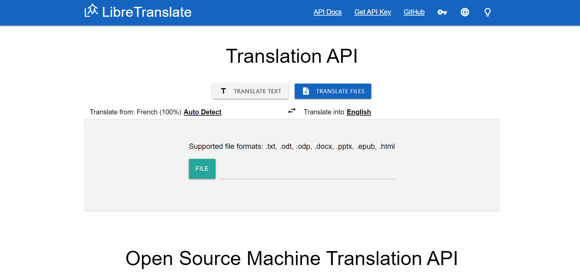 LibreTranslate software screenshot