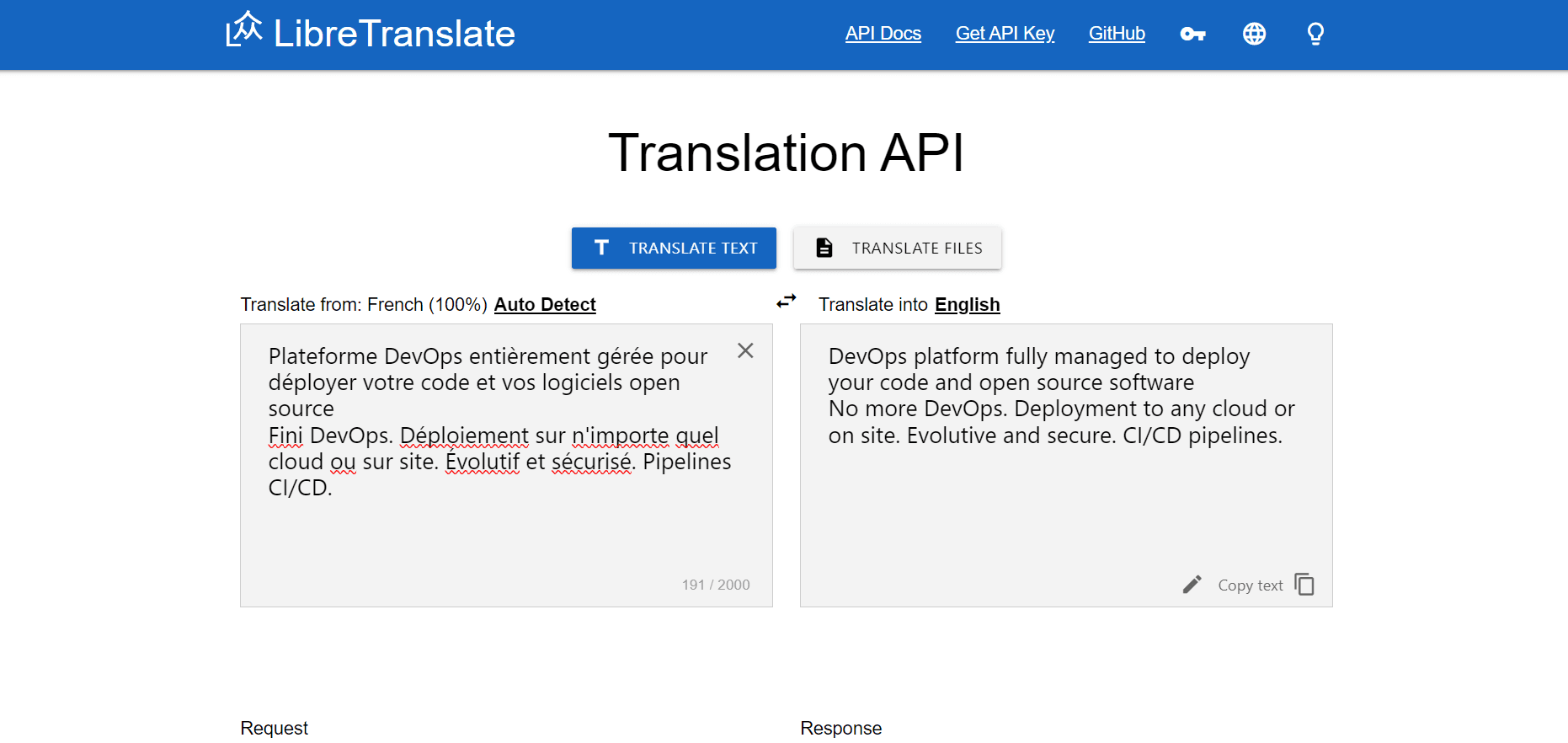 LibreTranslate dashboard