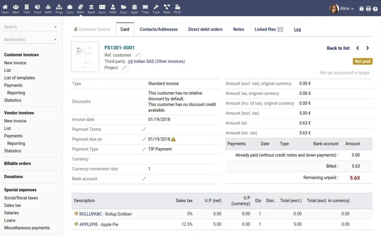 Dolibarr dashboard