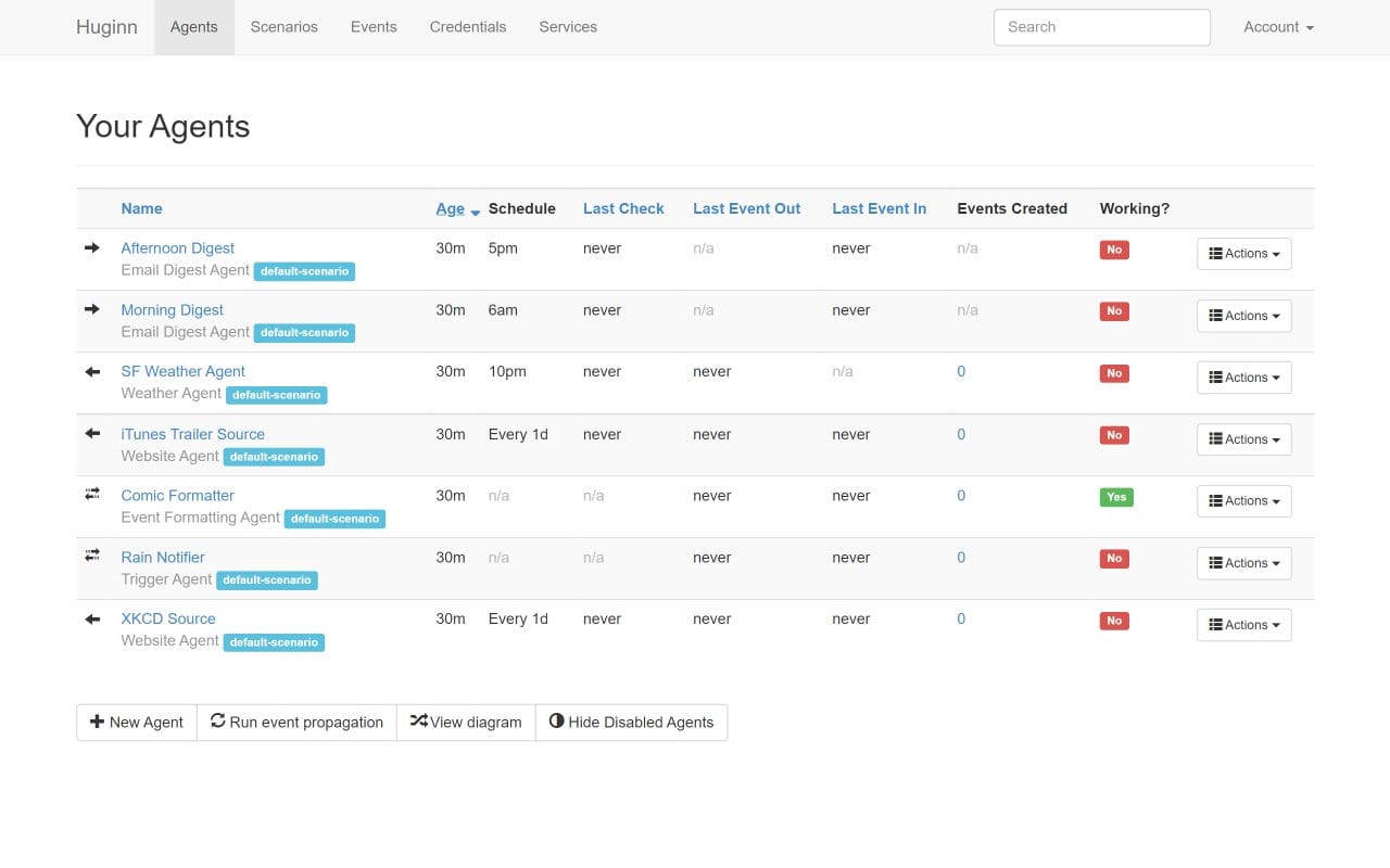 Huginn dashboard