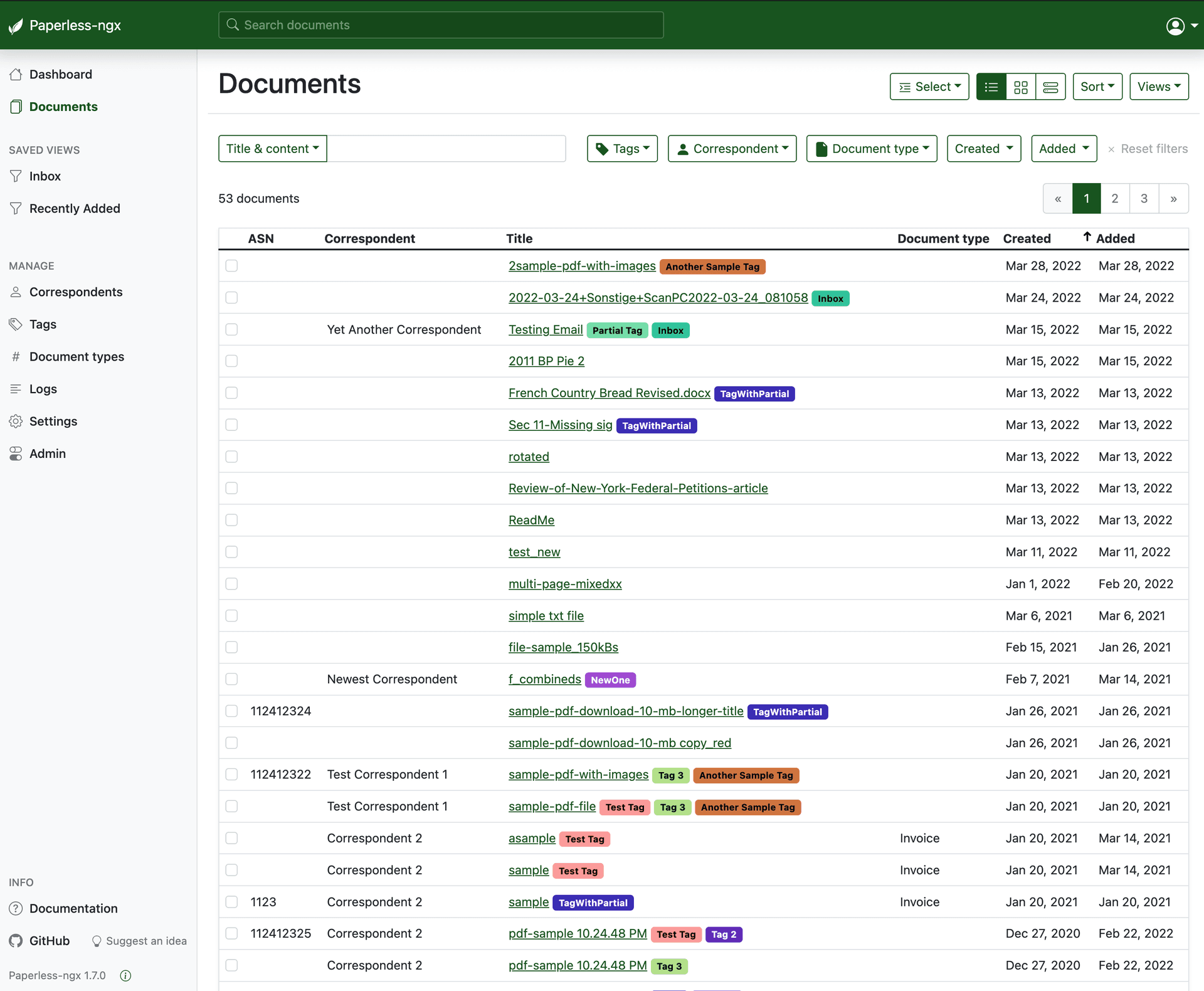 Paperless-ngx dashboard