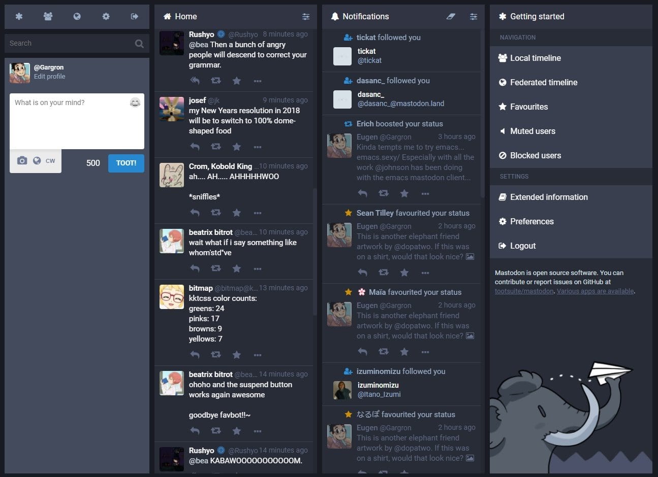 Mastodon dashboard