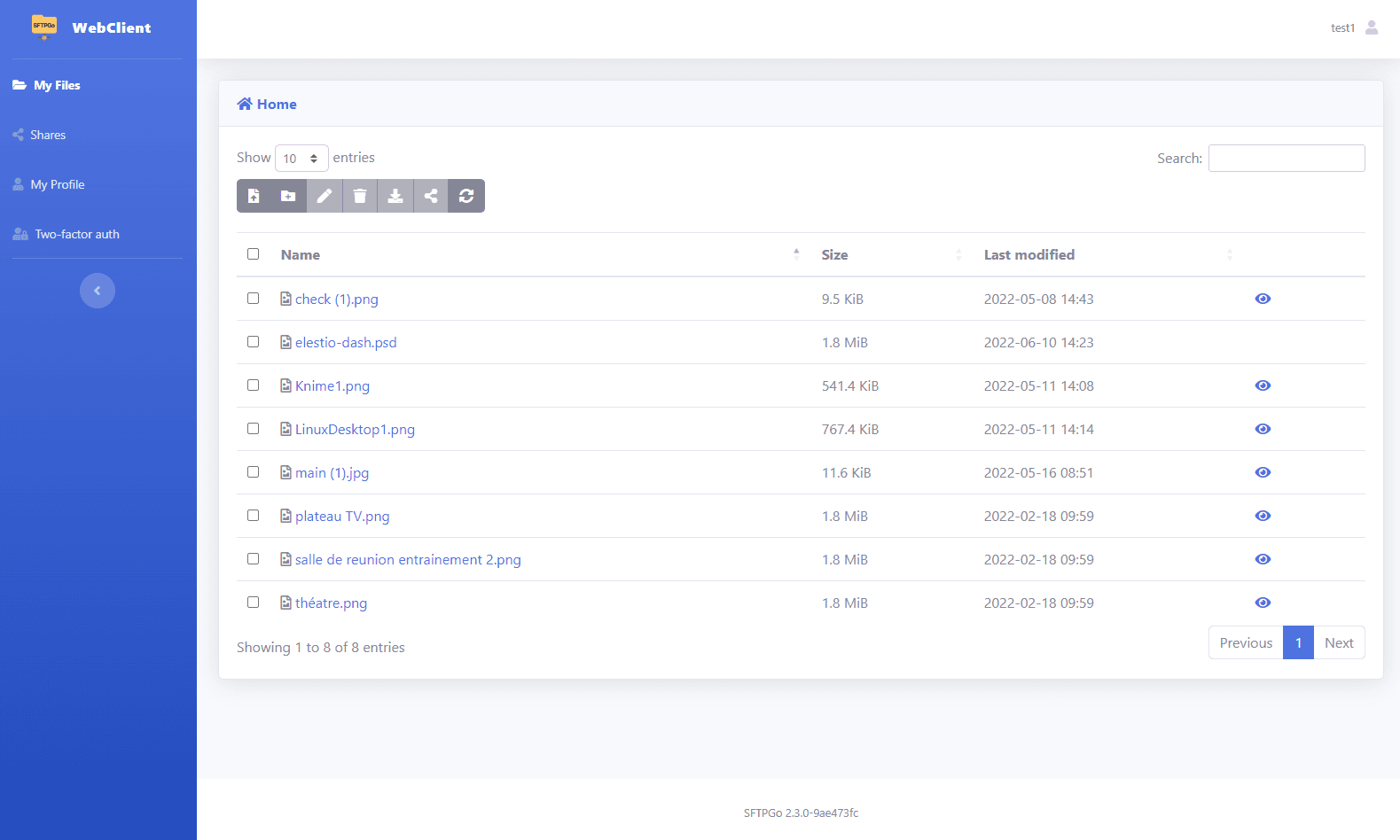 SFTPGo dashboard