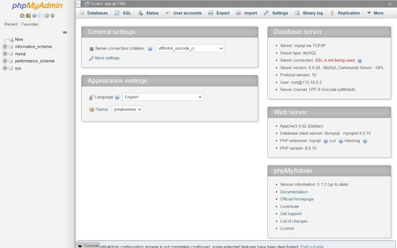 MariaDB dashboard