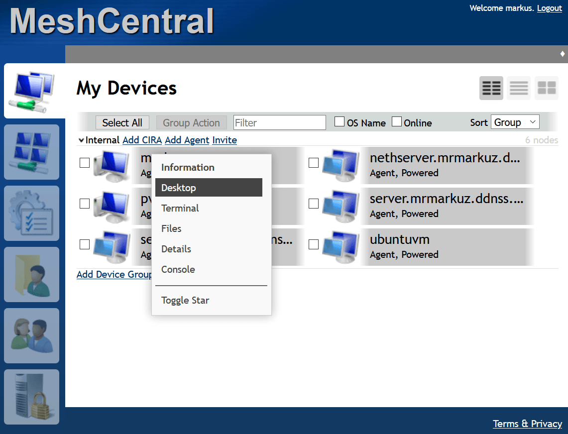 MeshCentral software screenshot