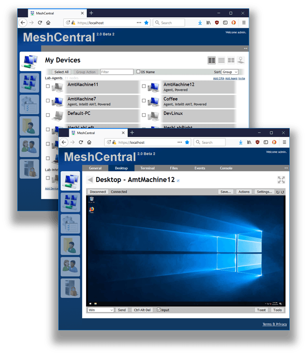 MeshCentral dashboard