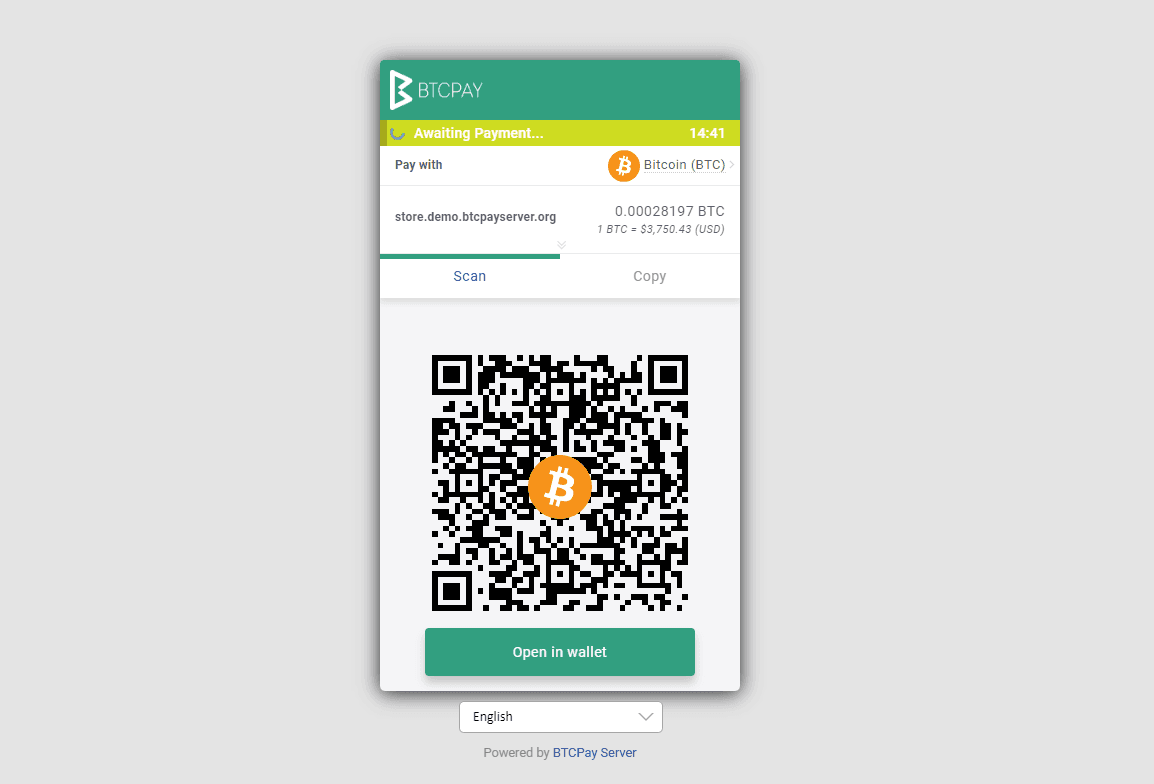 BTCPay dashboard