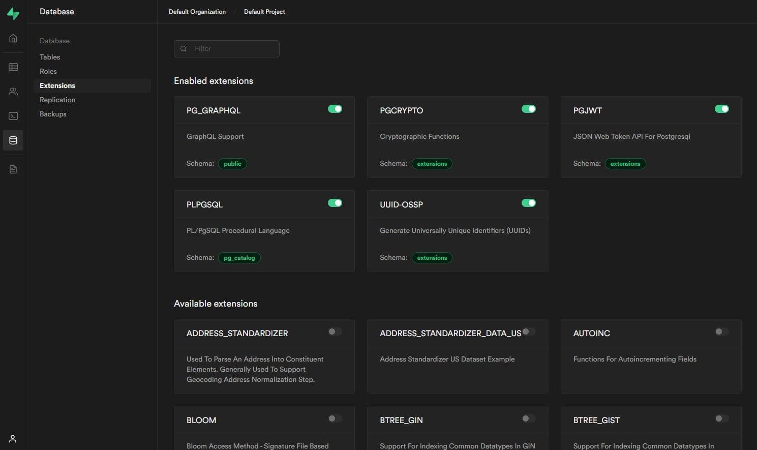 Supabase dashboard