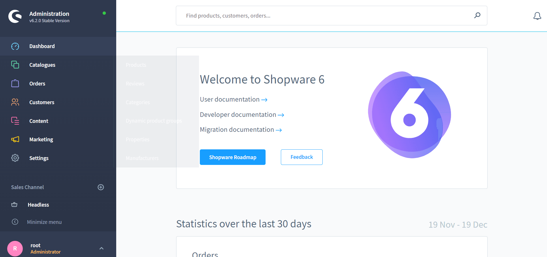 Shopware dashboard