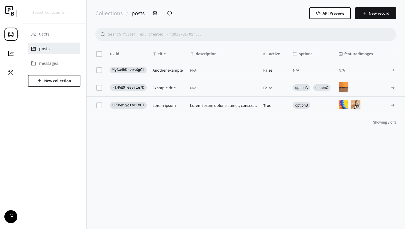 PocketBase dashboard