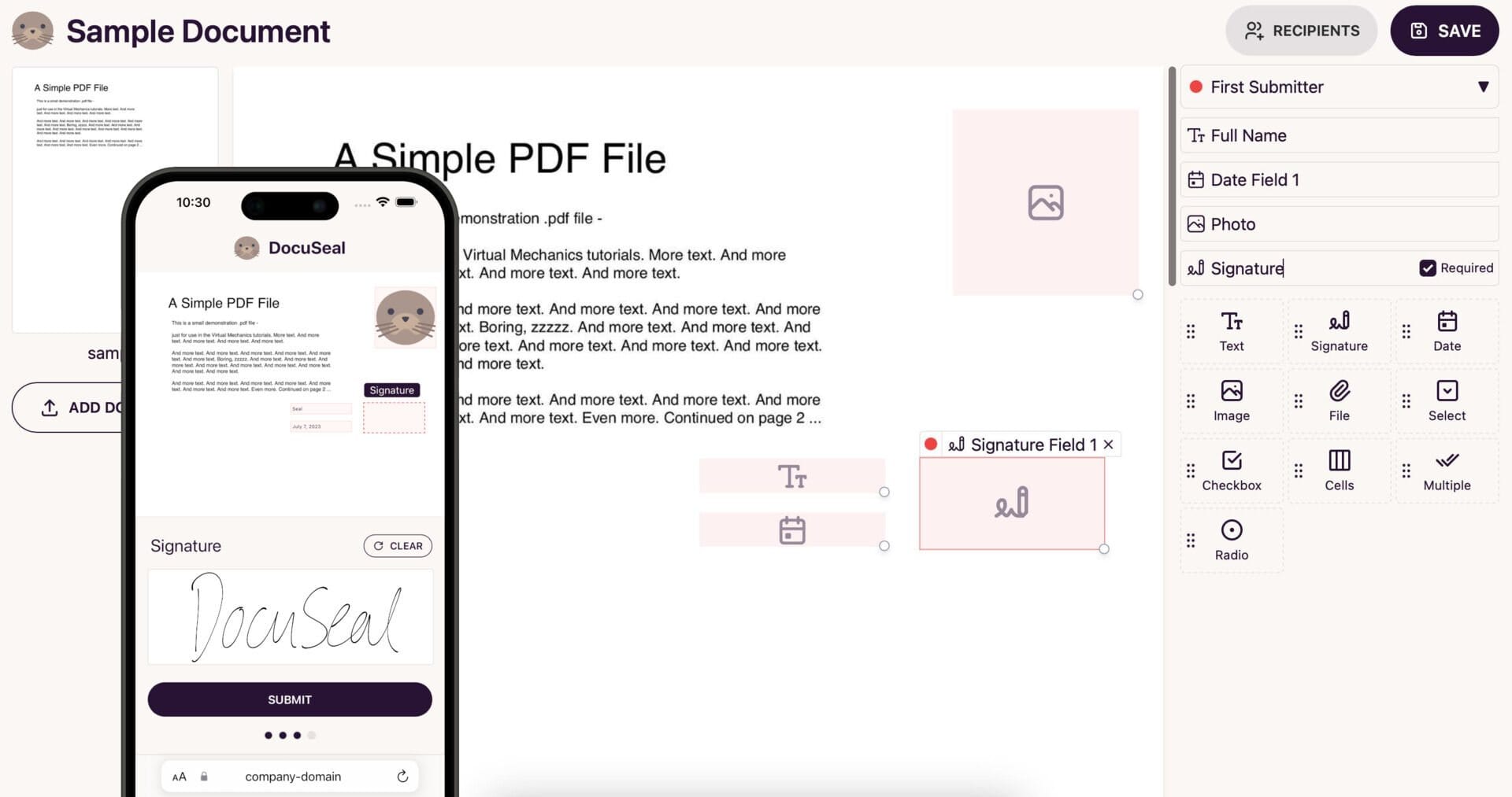 DocuSeal dashboard