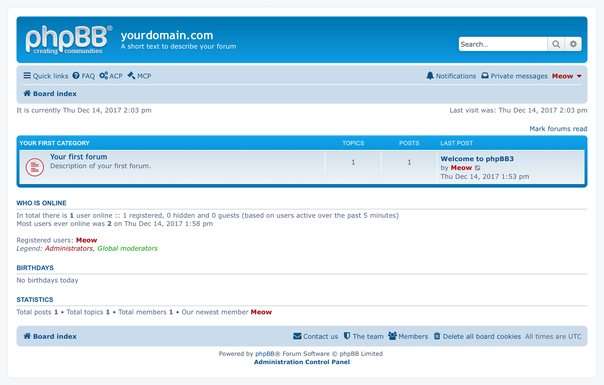 PhpBB dashboard