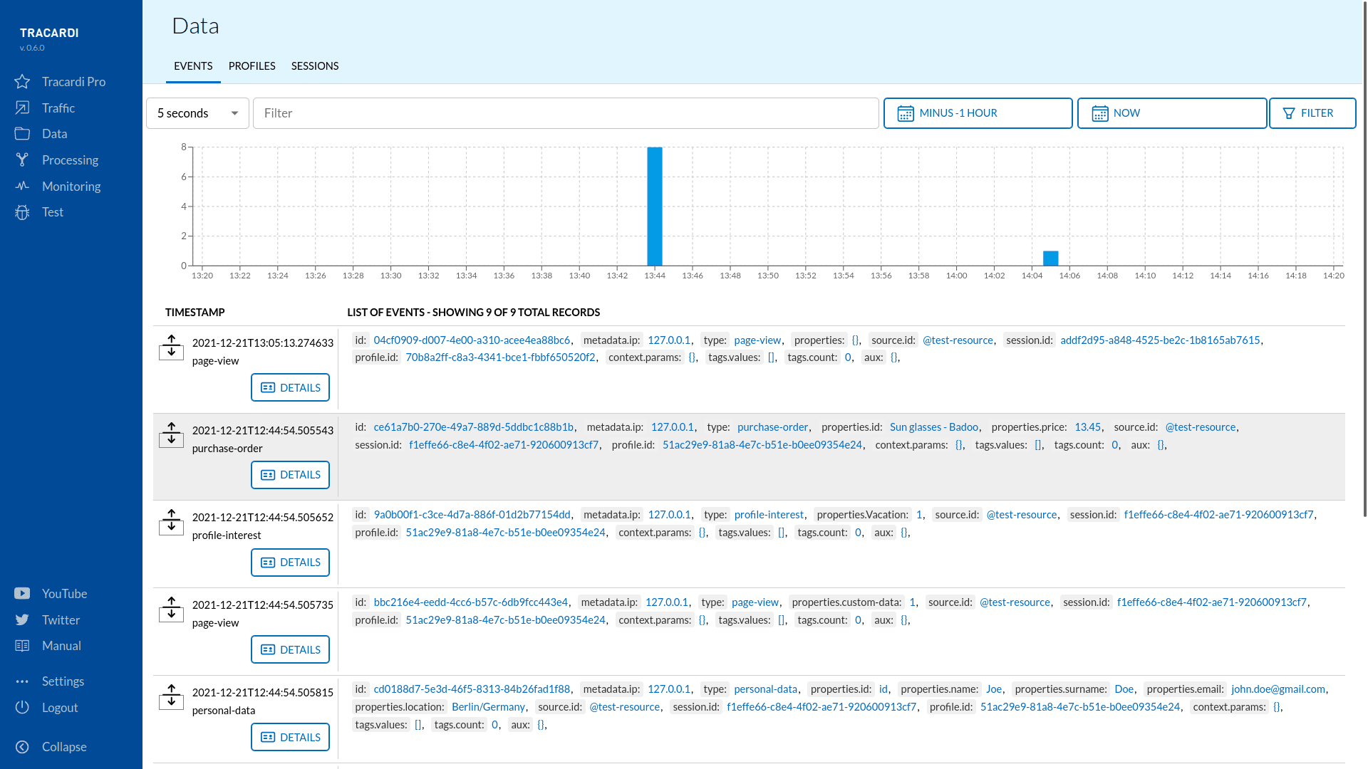 Tracardi software screenshot