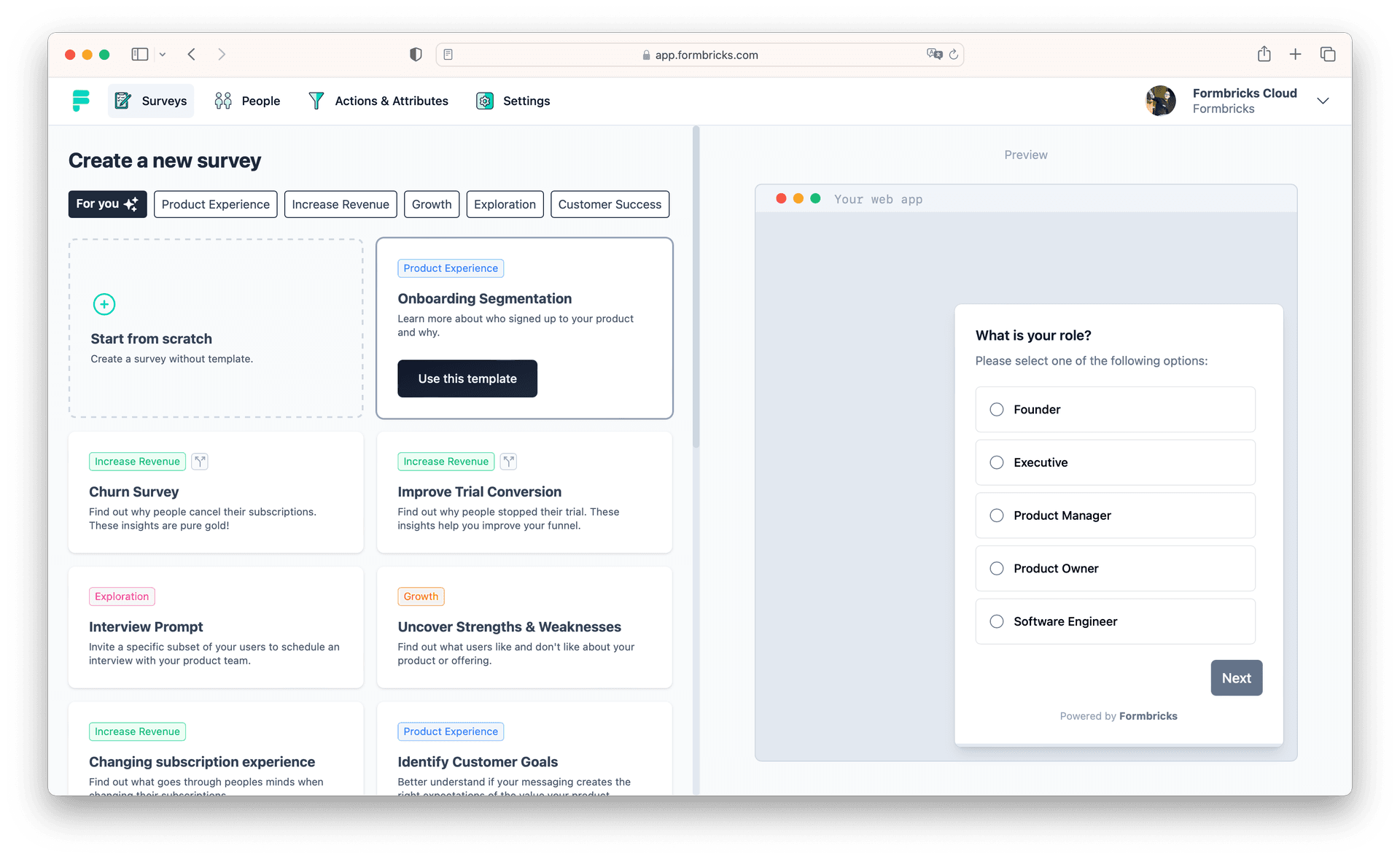 Formbricks dashboard