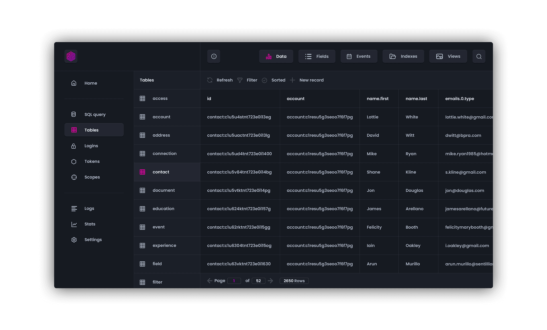 SurrealDB dashboard