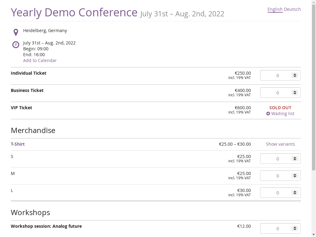 Pretix dashboard