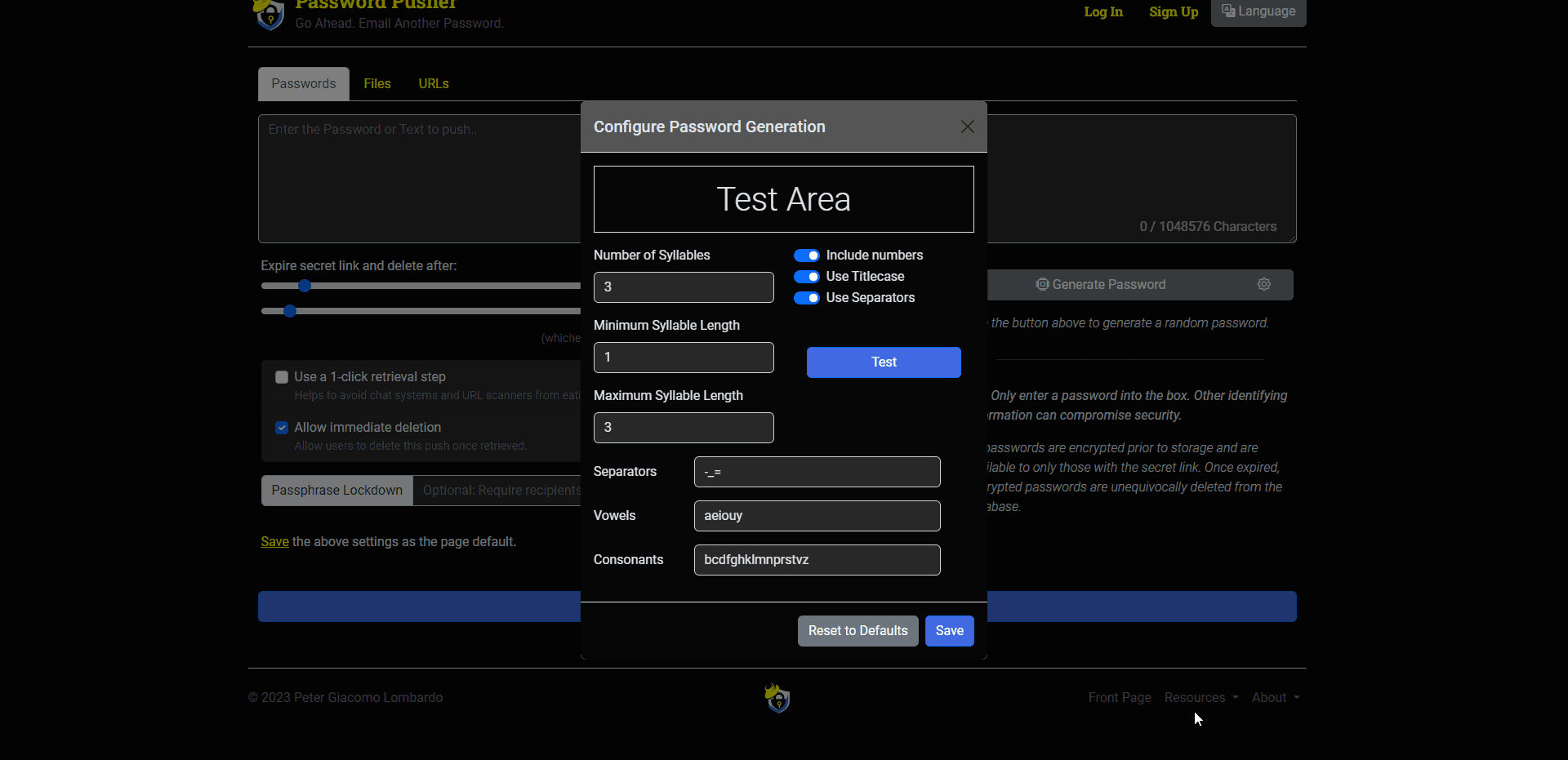 Password Pusher software screenshot