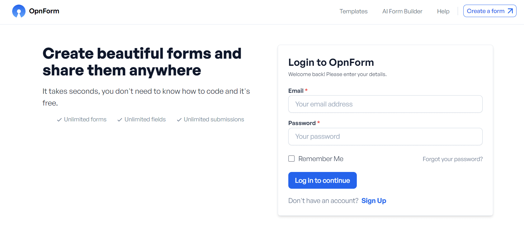 OpnForm dashboard