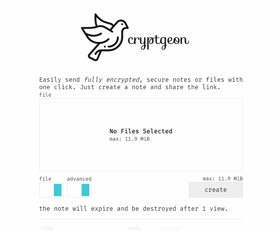 Cryptgeon software screenshot