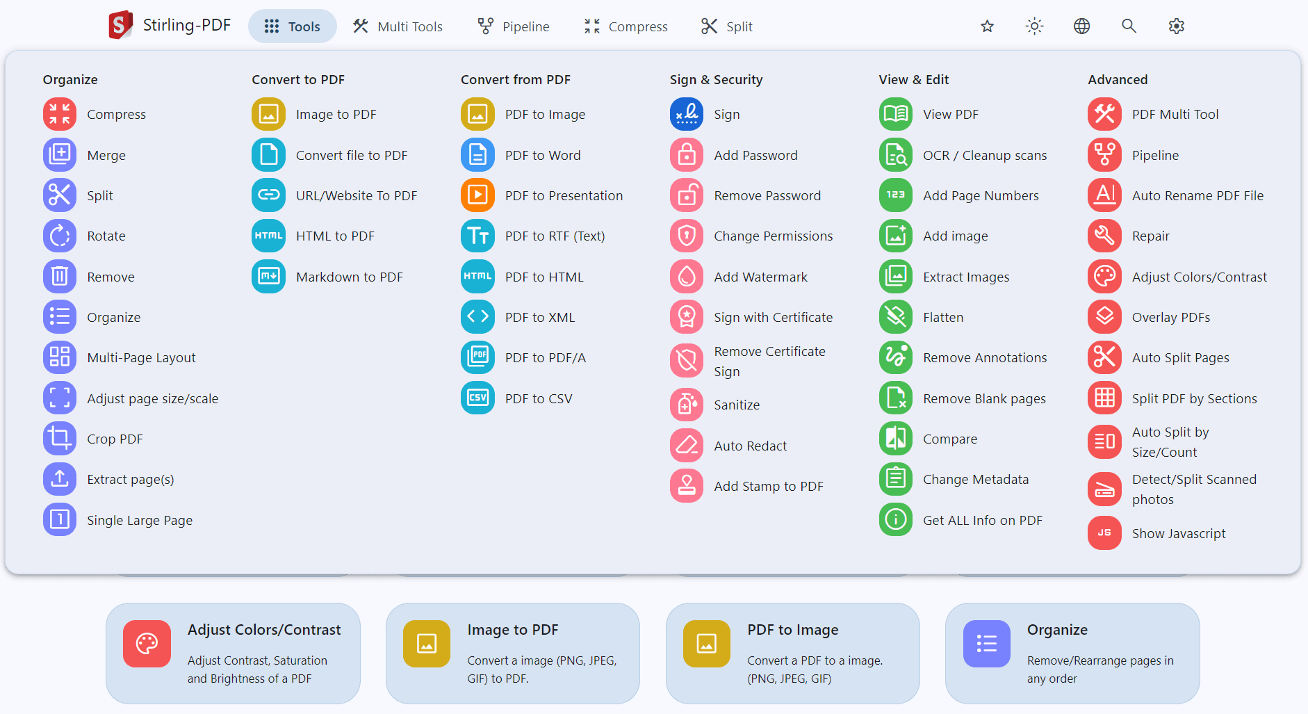 Stirling-PDF dashboard