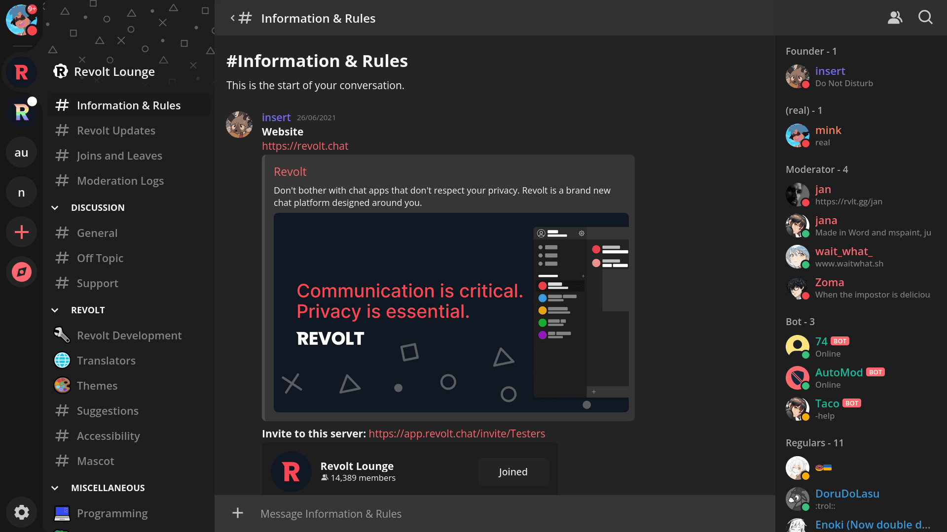 Revolt dashboard