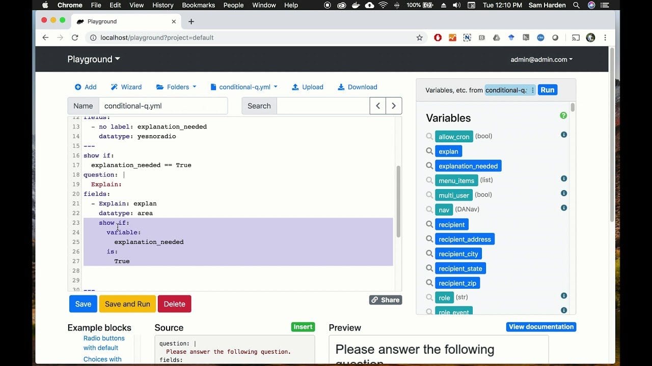 Docassemble dashboard