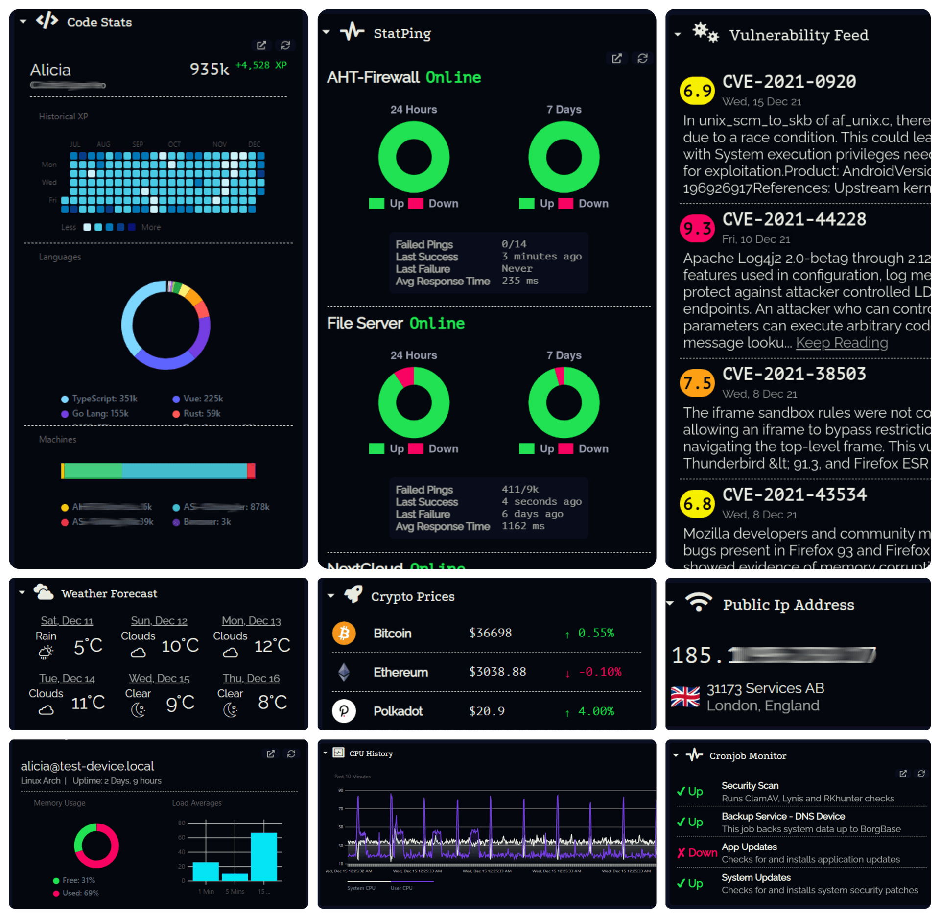 Dashy software screenshot