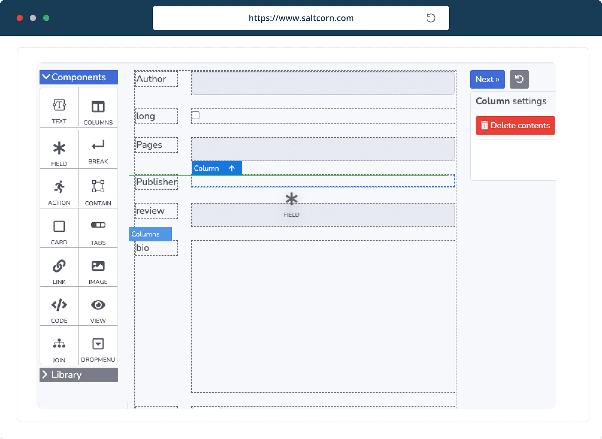 Saltcorn dashboard