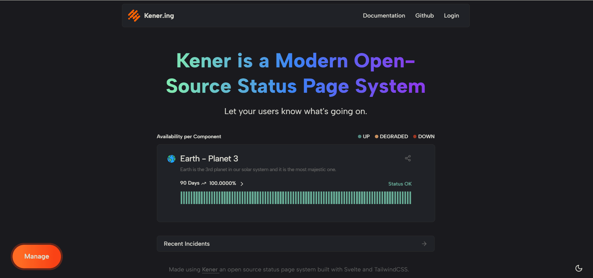 Kener dashboard