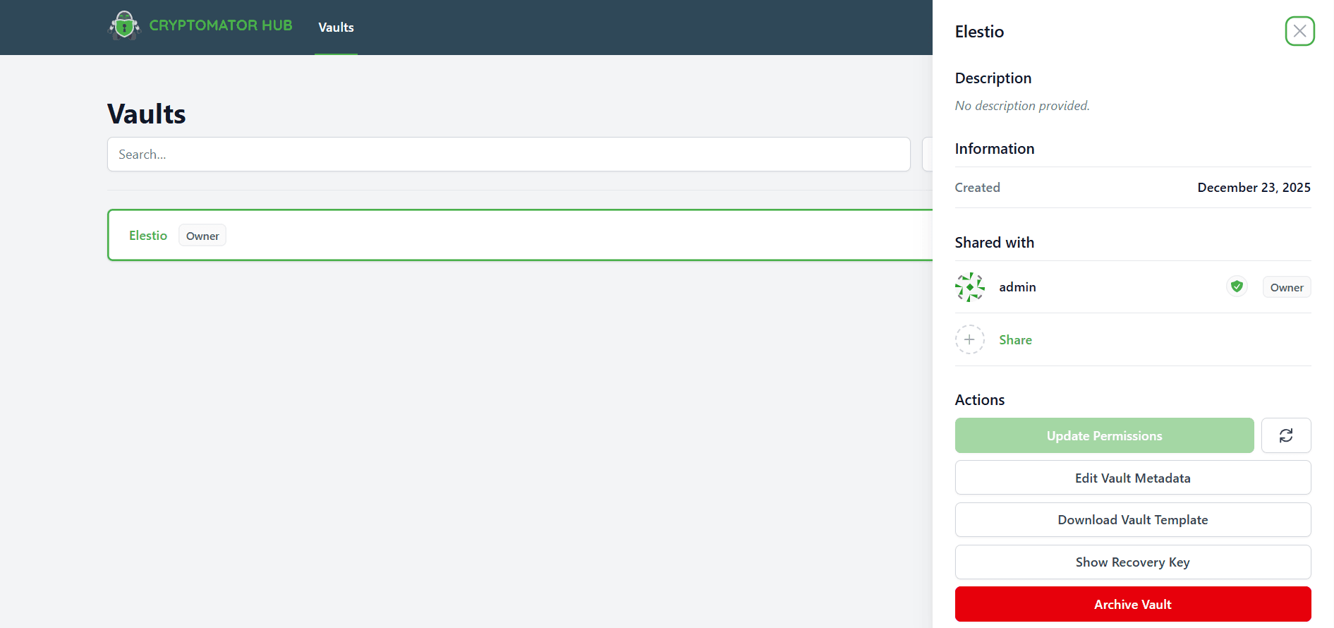 Cryptomator dashboard screenshot