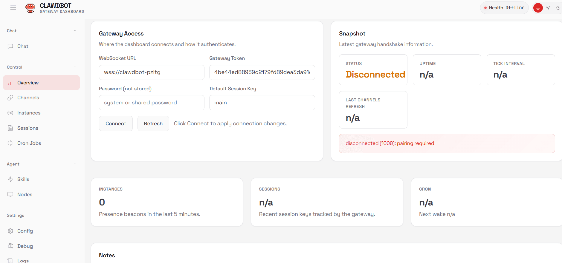 Clawdbot dashboard screenshot
