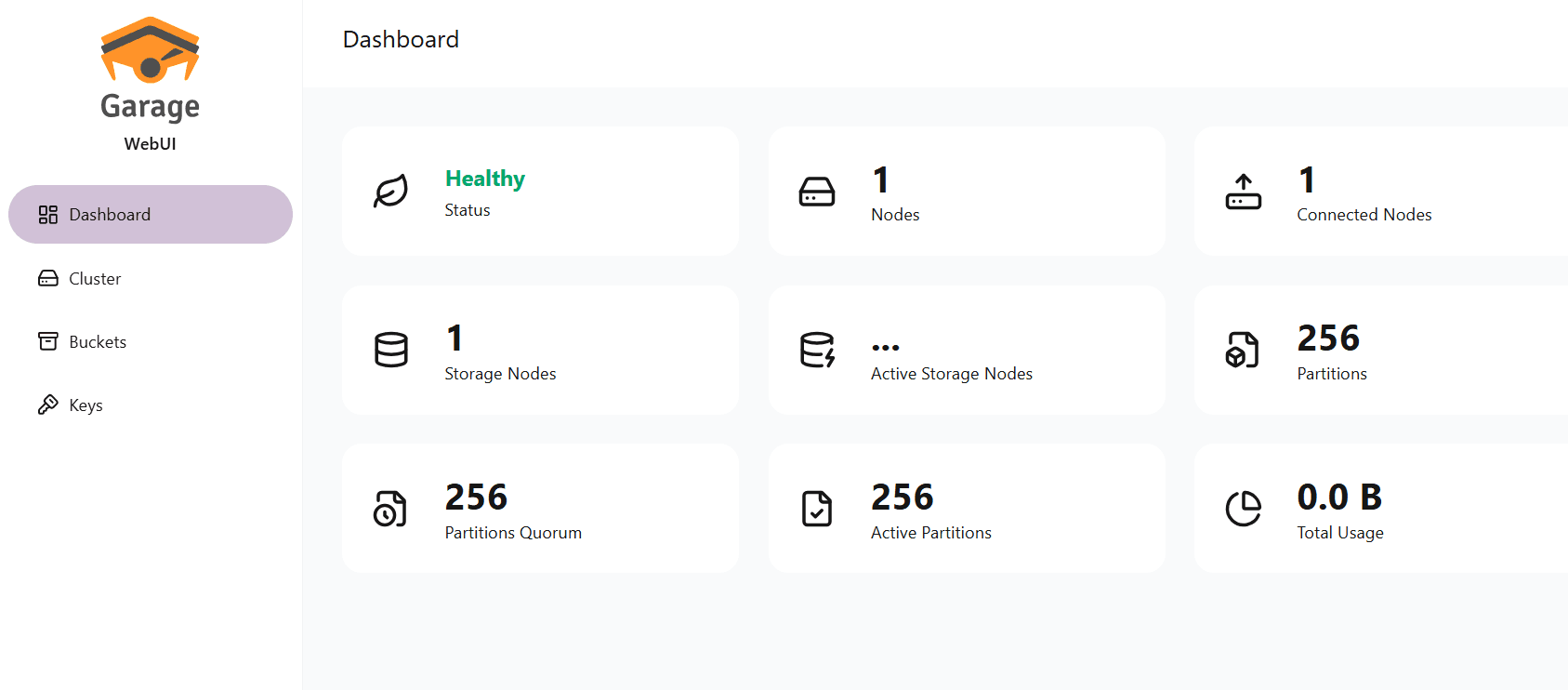 Garage dashboard screenshot