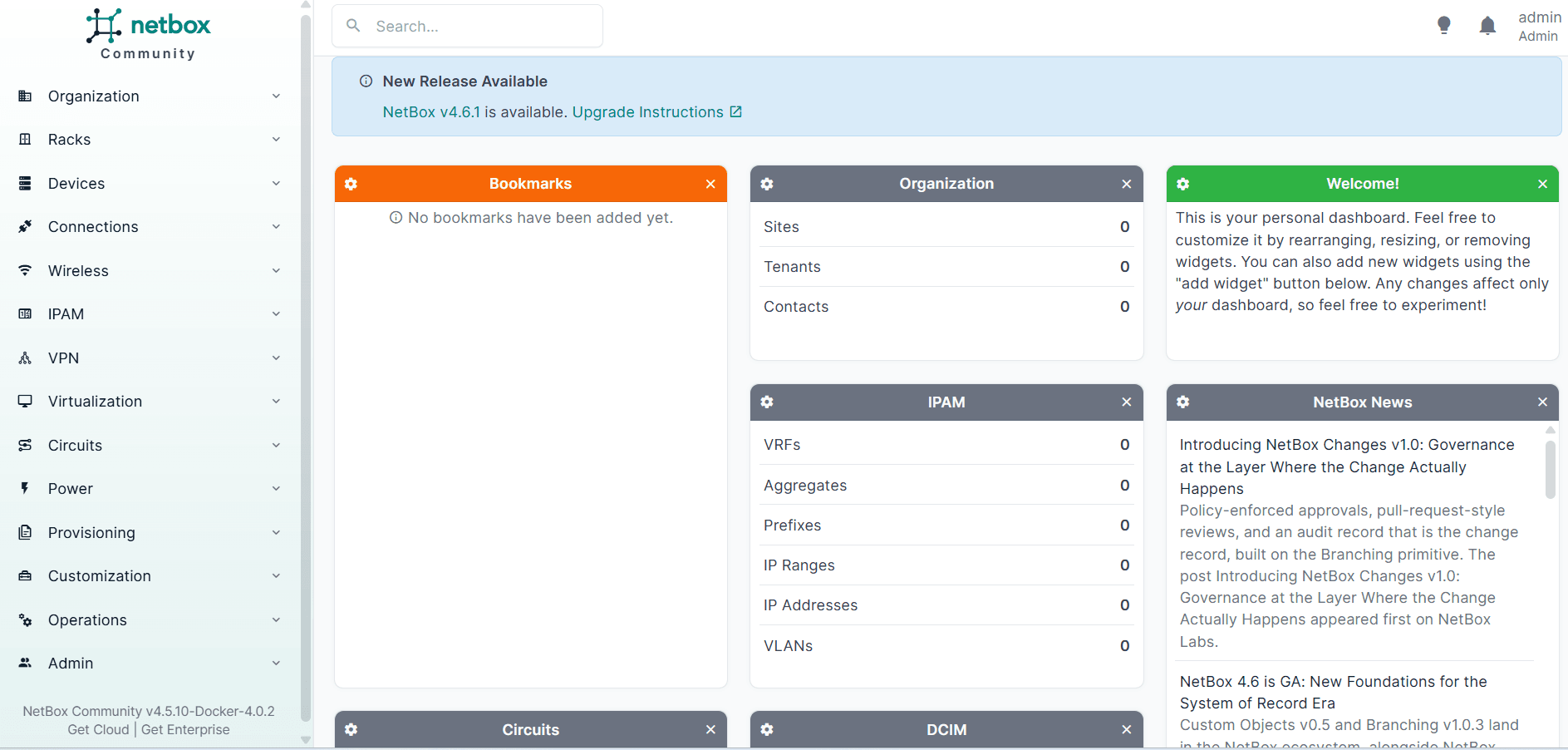 NetBox dashboard screenshot