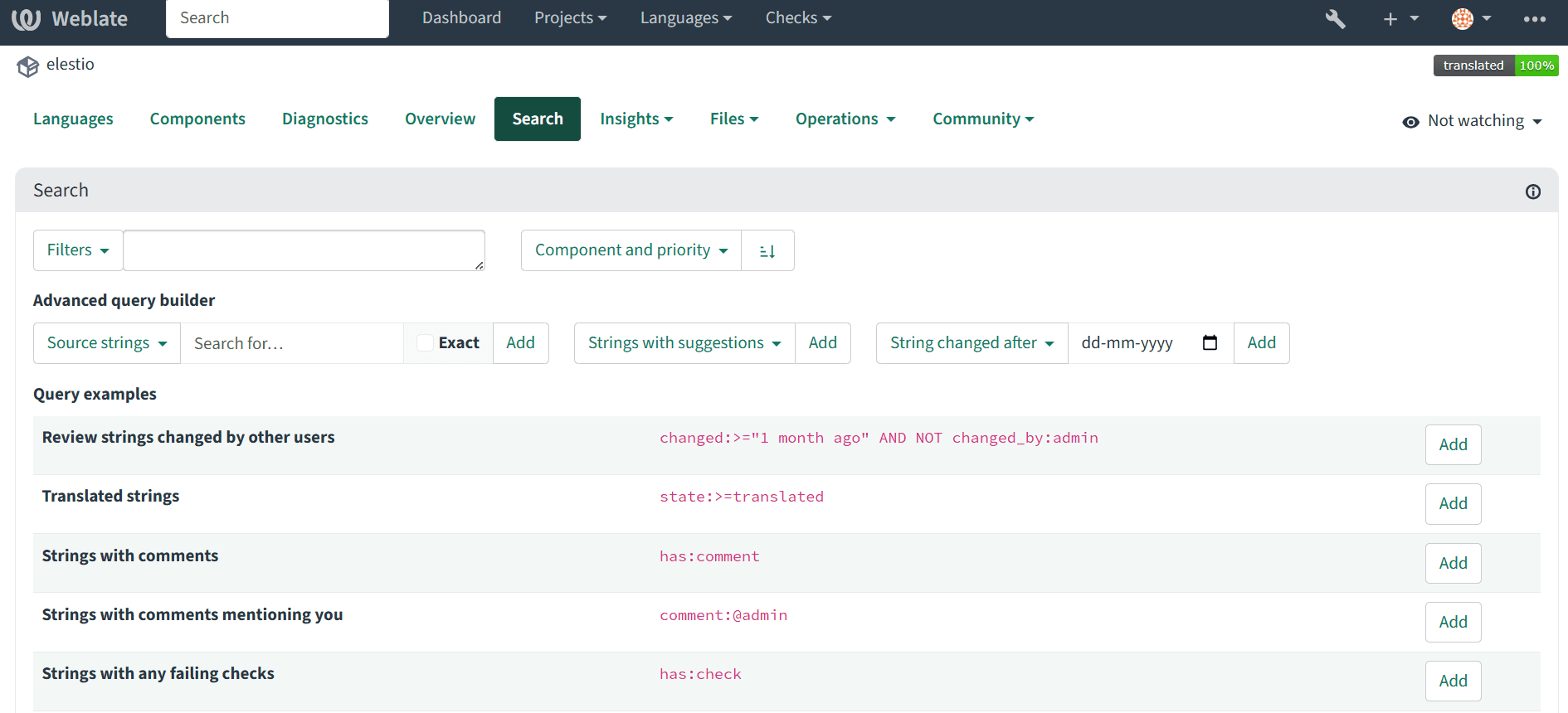 Weblate software screenshot