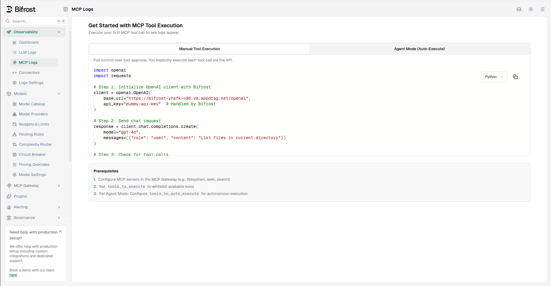 Bifrost dashboard screenshot