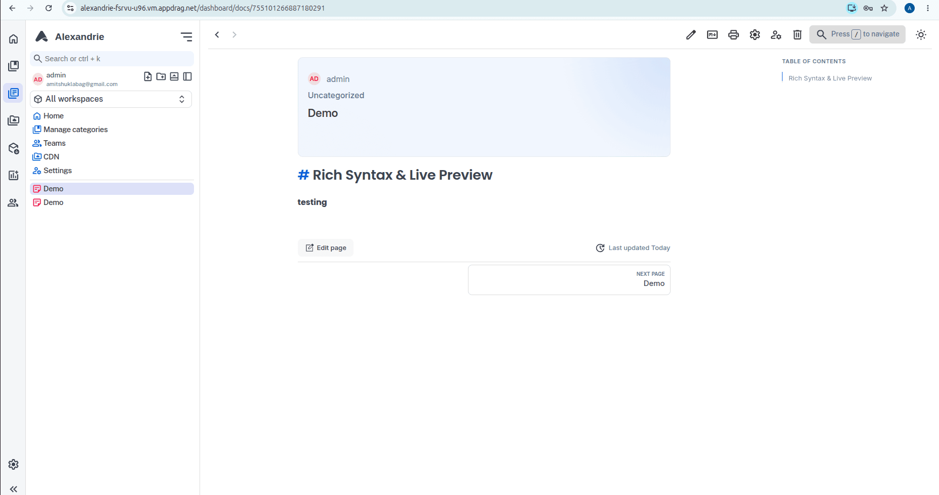 Alexandrie dashboard screenshot