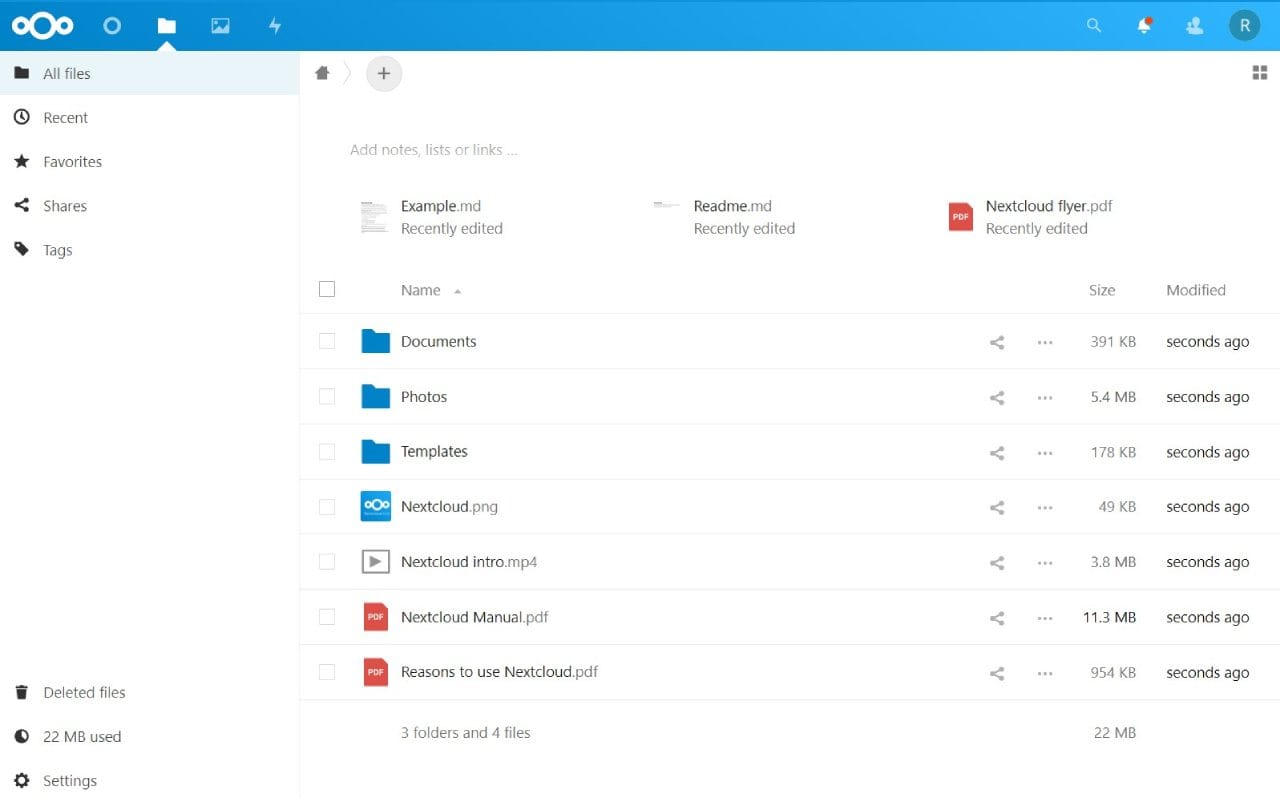 Nextcloud software screenshot