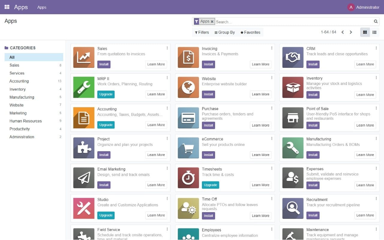 Odoo ERP & CRM software screenshot