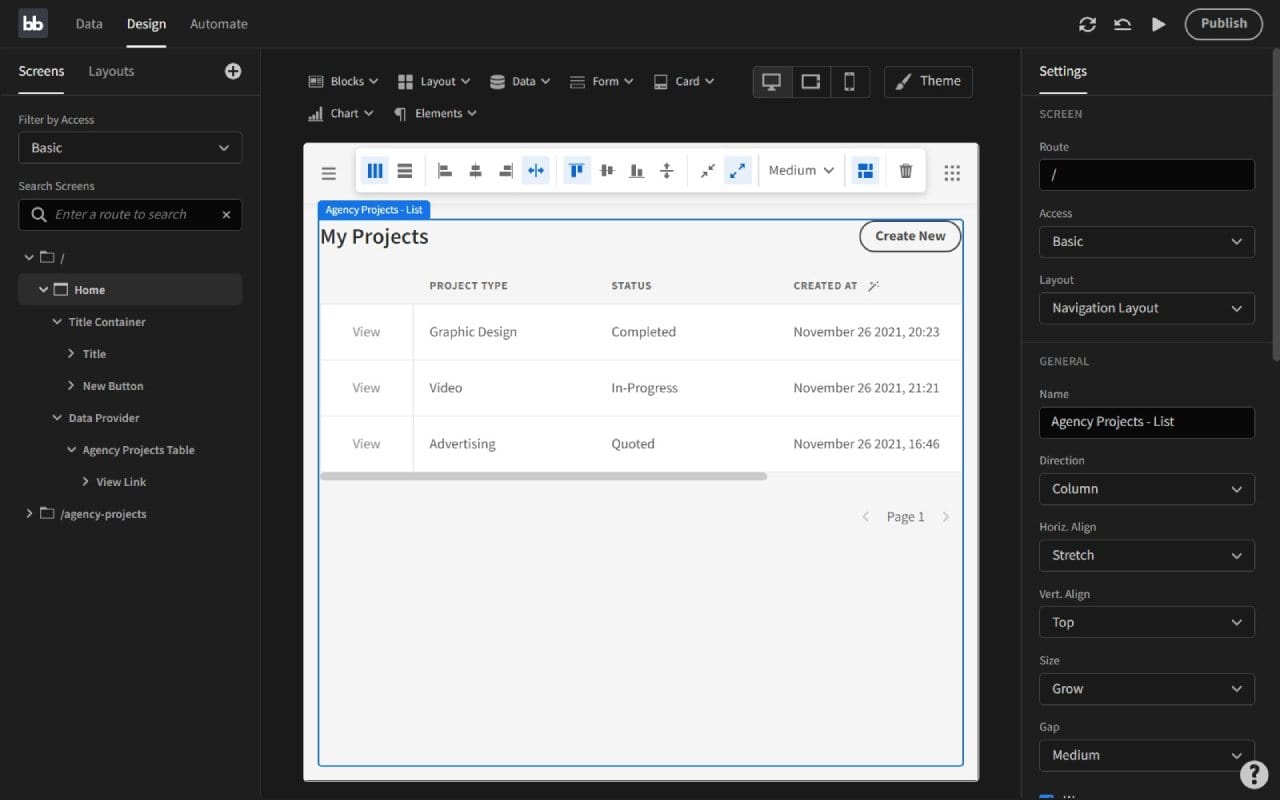 Budibase dashboard