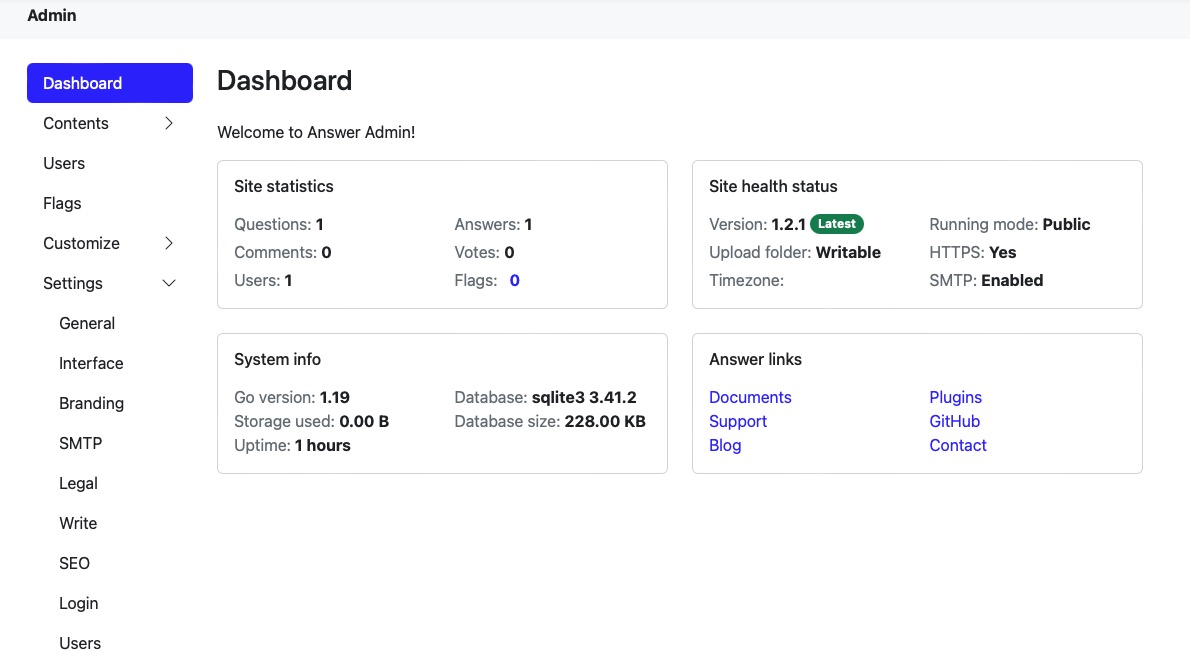 Answer Admin Dashboard screen