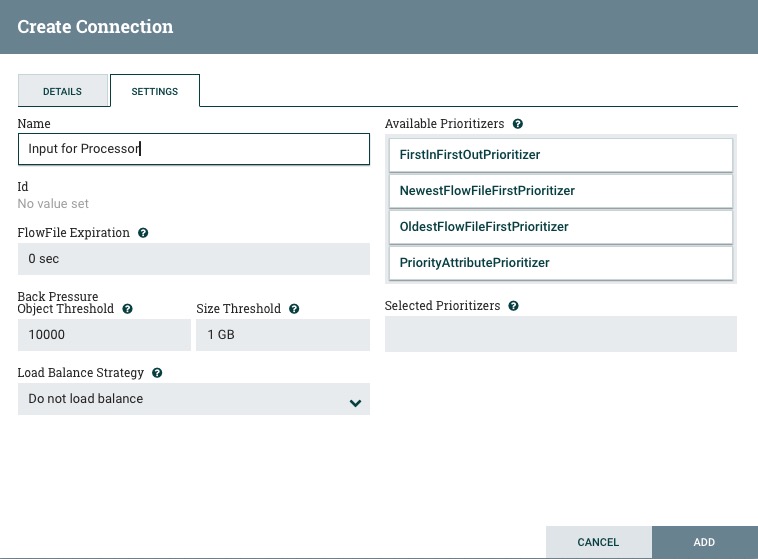 Apache NiFi Connections screen