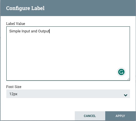 Apache NiFi Labels screen