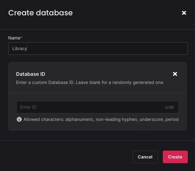 Appwrite creating database