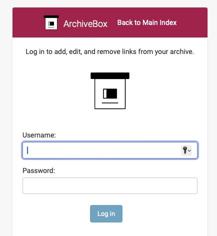 ArchiveBox Sign In screen