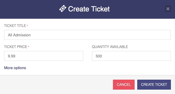 Attendize Creating Ticket screen